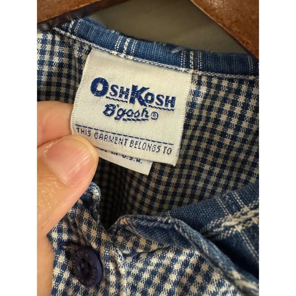 OshKosh B'gosh Vintage 1990s Dress Cherry Embroidery Size 6X Blue White Girls